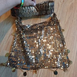 Shiny Gold Headband With Veil Jingling Coins Halloween Belly Dancer Gypsy